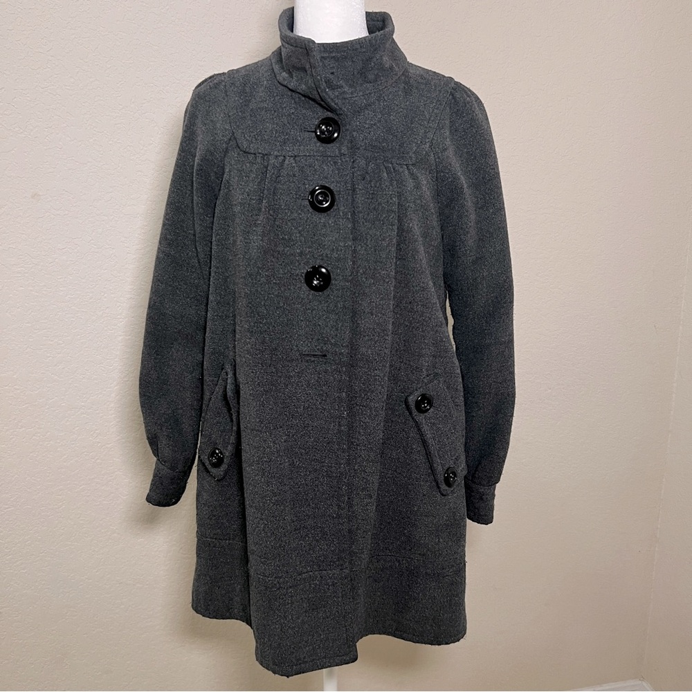 Medium Gray Women’s Japan MYSTY WOMAN Peacoat Button Up, Pockets, Long Sleeves